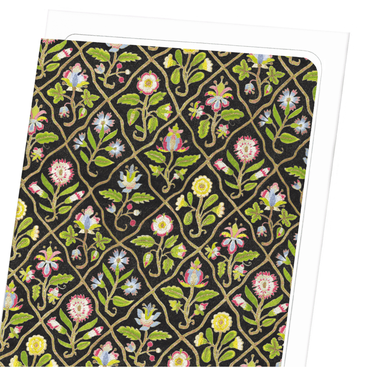 FLORAL EMBROIDERY ON BLACK (17TH C.): Pattern Greeting Card
