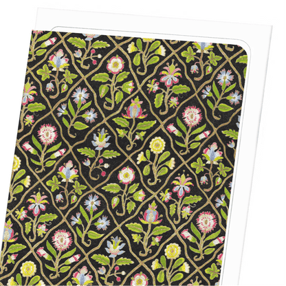 FLORAL EMBROIDERY ON BLACK (17TH C.): Pattern Greeting Card