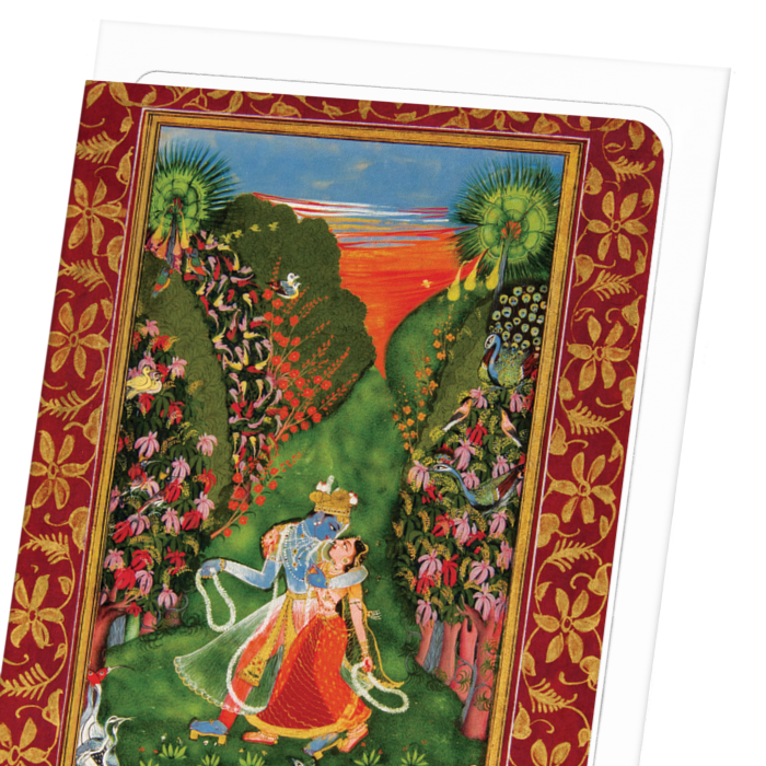 RADHA AND KRISHNA IN A FLOWERING GROVE (1720): Painting Greeting Card