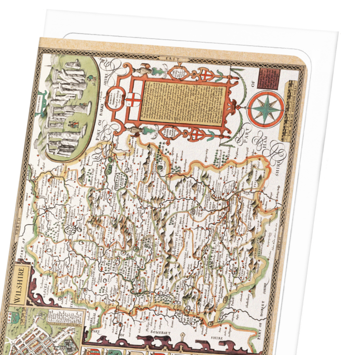 MAP OF WILTSHIRE BY JOHN SPEED (C.1611): Antique Map Greeting Card