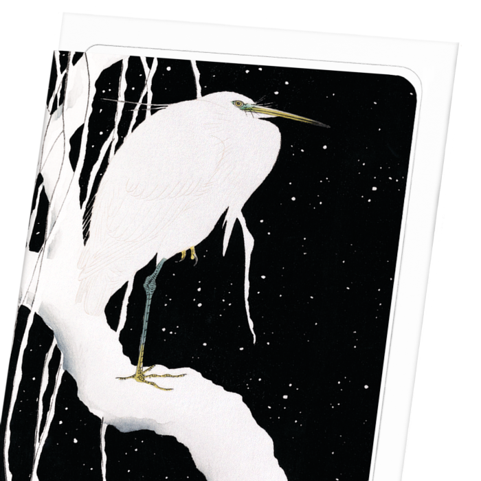 EGRET IN WINTER (C.1910): Japanese Greeting Card