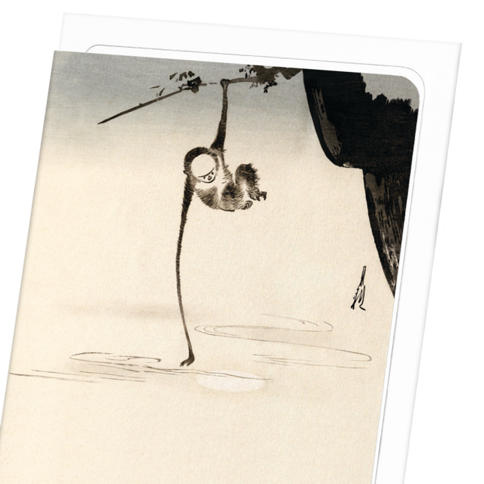 MONKEY AND MOON (C.1910): Japanese Greeting Card