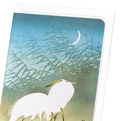 EGRETS AND CRESCENT MOON: Japanese Greeting Card