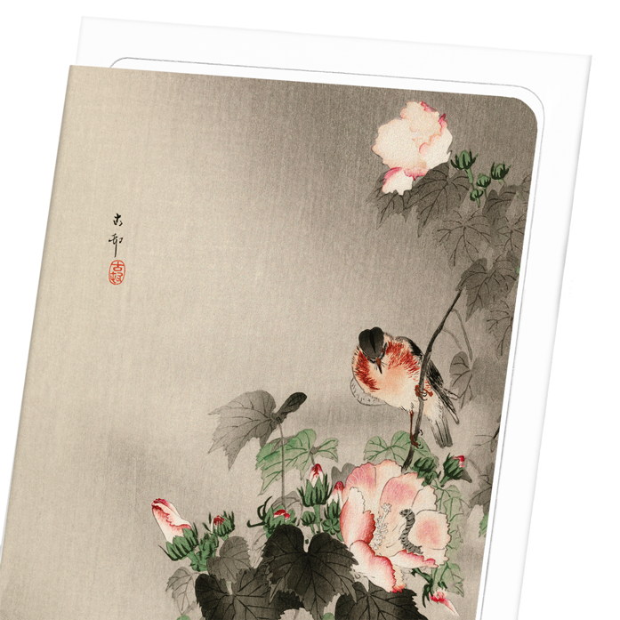 STONECHAT BIRD: Japanese Greeting Card