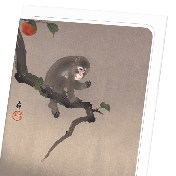 MONKEY AND PERSIMMON FRUIT: Japanese Greeting Card