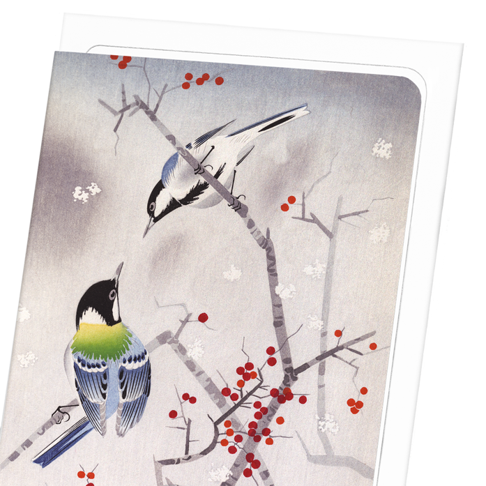 BIRDS ON NANDINA: Japanese Greeting Card