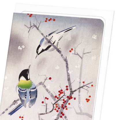 BIRDS ON NANDINA: Japanese Greeting Card