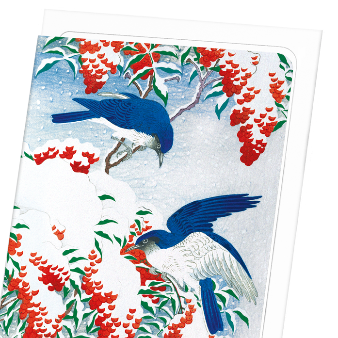 COUPLE OF BIRDS AND NANDINA: Japanese Greeting Card