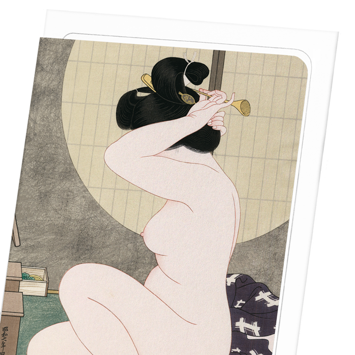 ARRANGING HER HAIR: Japanese Greeting Card