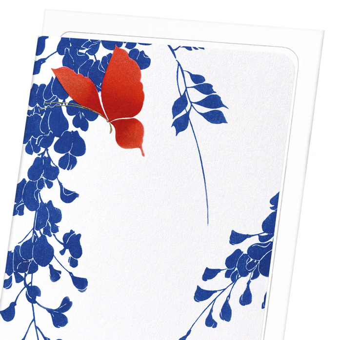 RED BUTTERFLY AND WISTERIA: Japanese Greeting Card