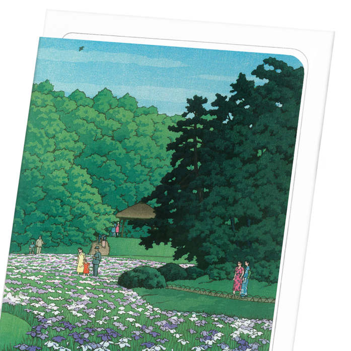 IRIS GARDEN AT MEIJI SHRINE: Japanese Greeting Card