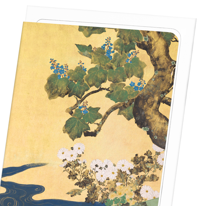 PAULOWNIAS AND CHRYSANTHEMUMS (19TH C): Japanese Greeting Card