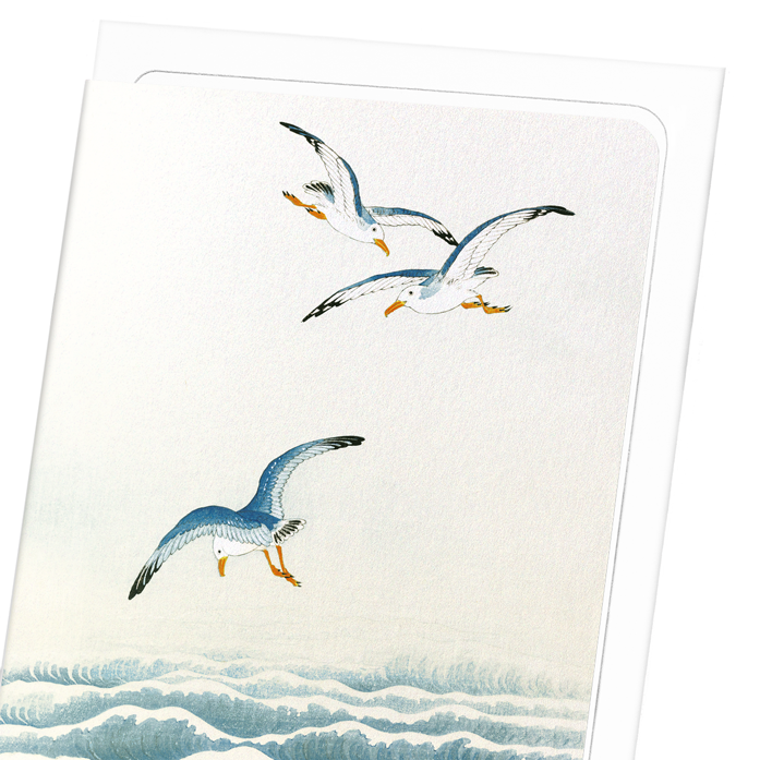 SEAGULLS OVER THE WAVES (C.1910): Japanese Greeting Card