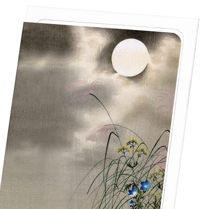 FLOWERS AND FULL MOON: Japanese Greeting Card