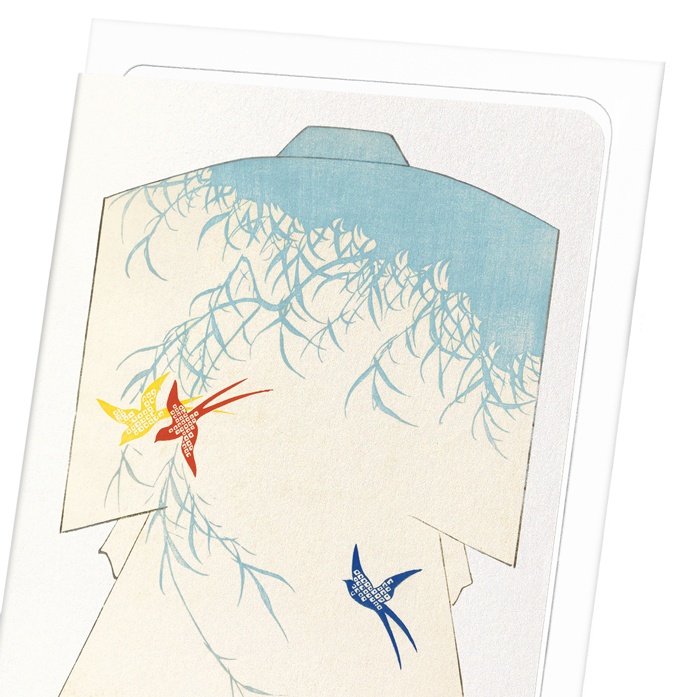 KIMONO OF SWALLOWS AND WILLOWS (1899): Japanese Greeting Card