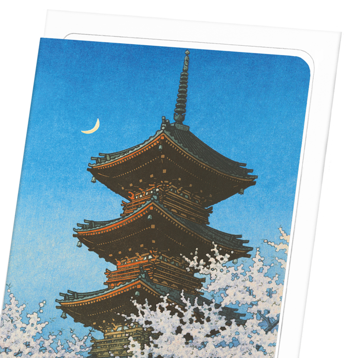 EVENING GLOW ON PAGODA: Japanese Greeting Card