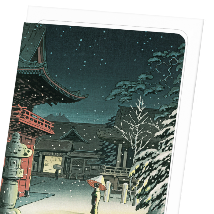 NEZU SHRINE IN SNOW (1934): Japanese Greeting Card