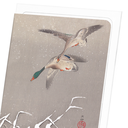 TWO MALLARDS DUCKS IN FLIGHT: Japanese Greeting Card