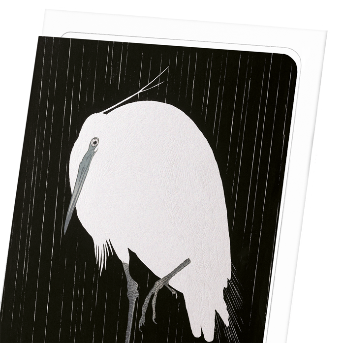 EGRET IN THE RAIN: Japanese Greeting Card