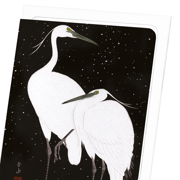HERONS IN THE SNOW: Japanese Greeting Card