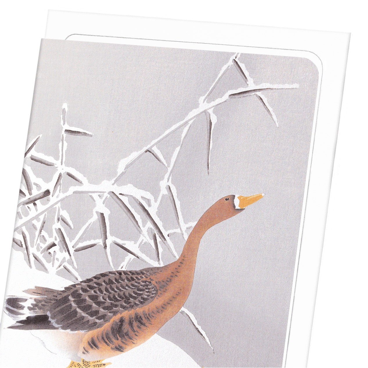 WHITE FRONTED GOOSE IN THE SNOW: Japanese Greeting Card