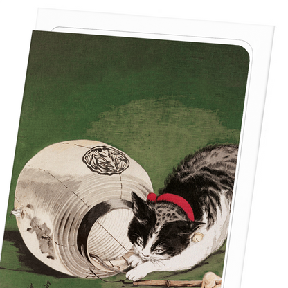 CATS AND LANTERN (1877): Japanese Greeting Card