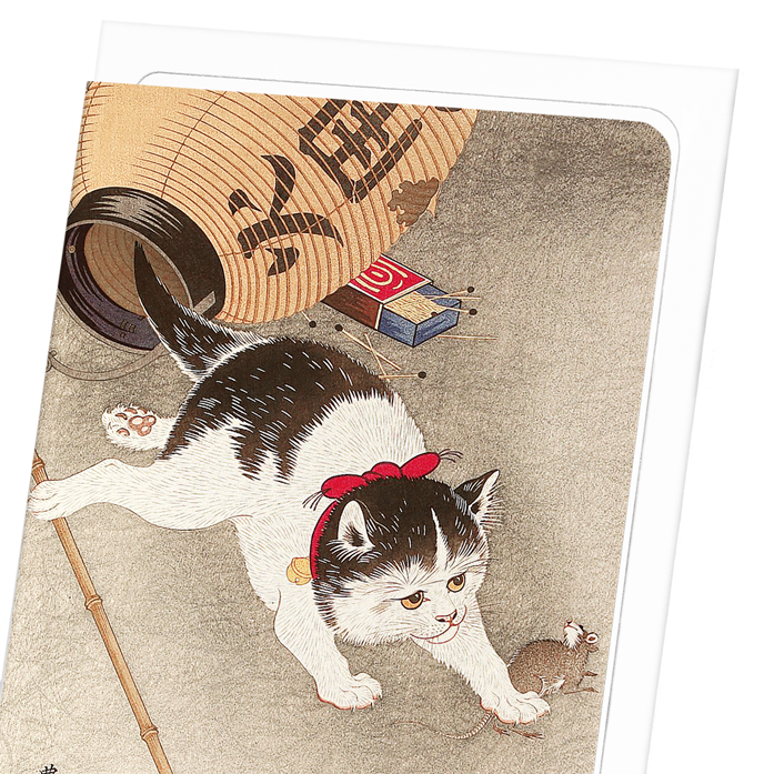CAT CATCHING A MOUSE: Japanese Greeting Card