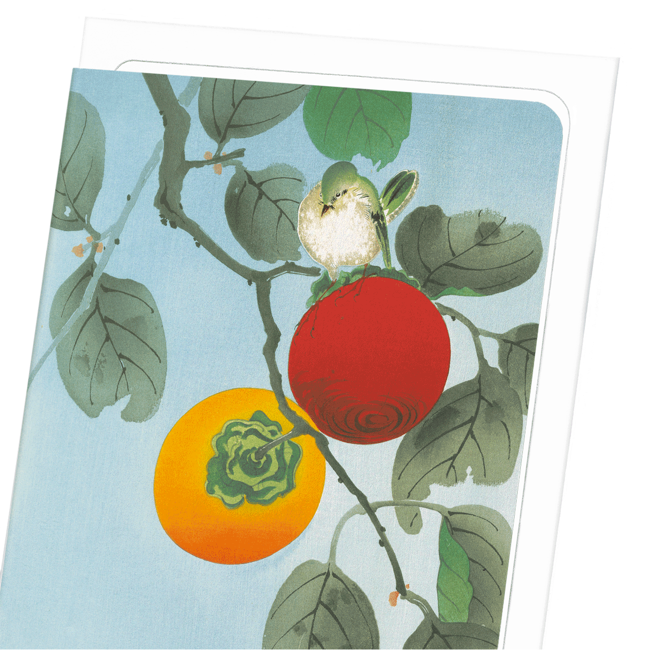 WHITE-EYE ON PERSIMMON TREE (C.1930): Japanese Greeting Card
