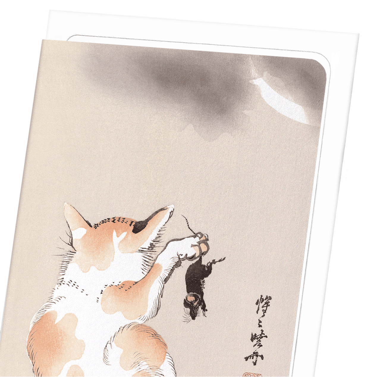 CAT WITH MOUSE (C.1870): Japanese Greeting Card