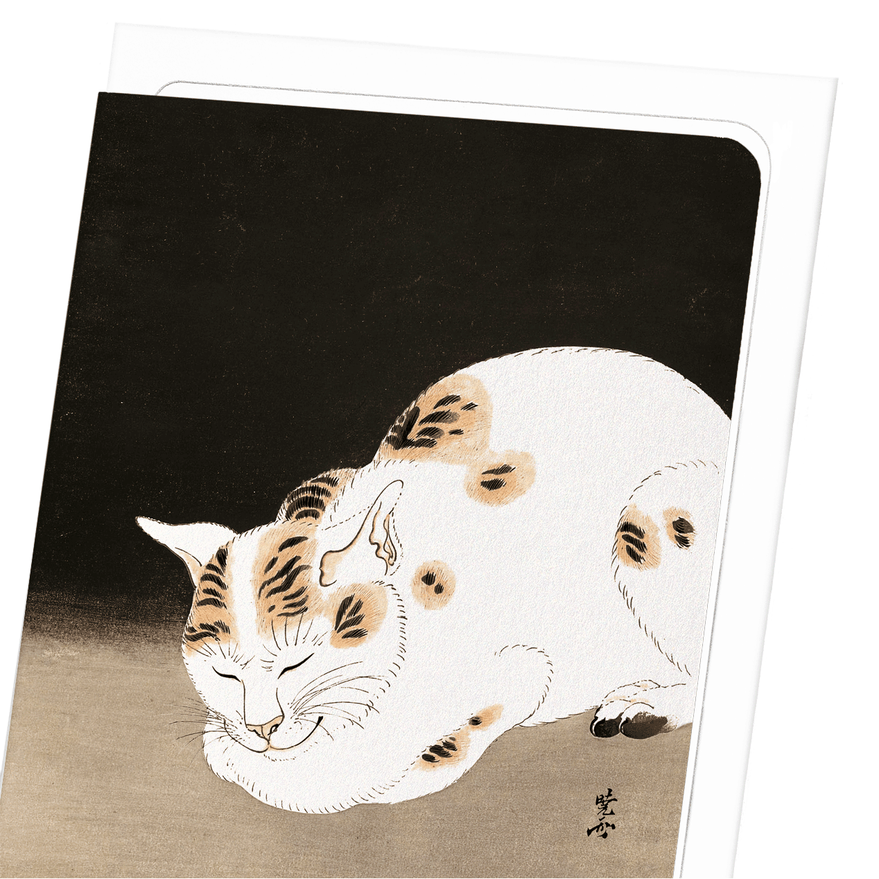 SLEEPING CAT (C.1880): Japanese Greeting Card