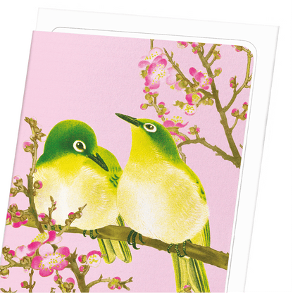 WARBLING WHITE-EYE WITH PLUM BLOSSOMS (C.1930): Japanese Greeting Card