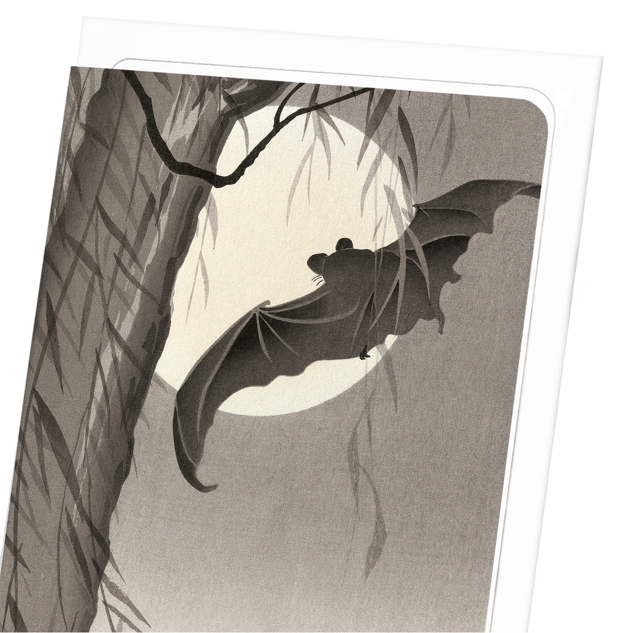 TWO BATS IN FULL MOON (C.1910): Japanese Greeting Card
