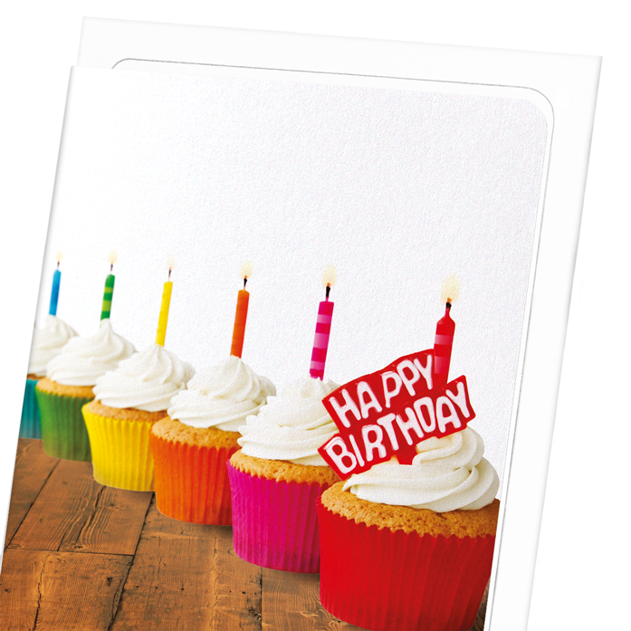 RAINBOW OF BIRTHDAY CUPCAKES: Photo Greeting Card
