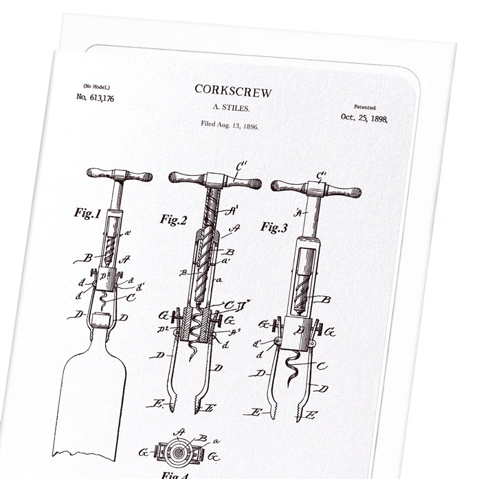 PATENT OF CORKSCREW (1898): Patent Greeting Card
