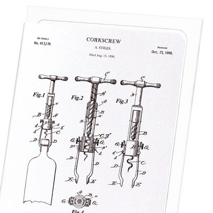 PATENT OF CORKSCREW (1898): Patent Greeting Card