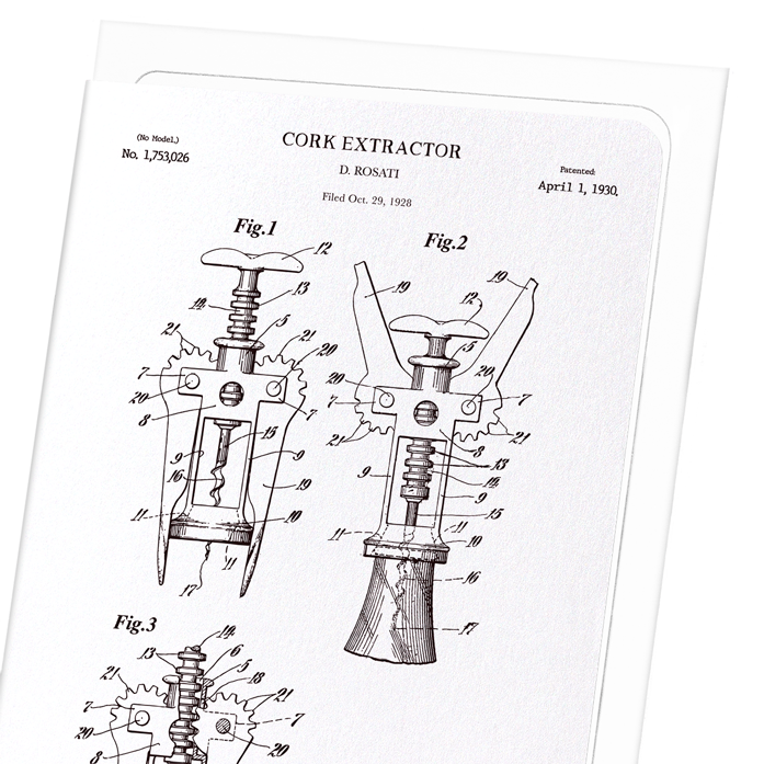 PATENT OF CORK EXTRACTOR (1930): Patent Greeting Card