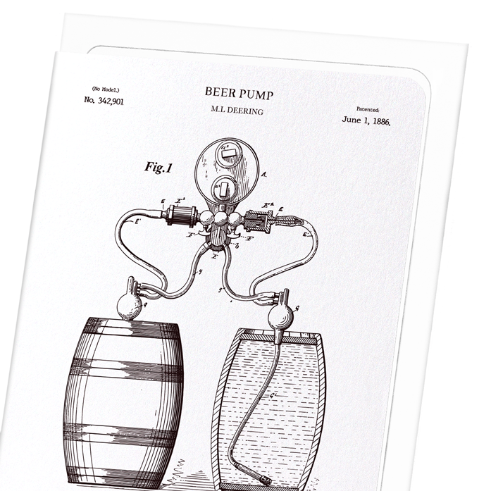 PATENT OF BEER PUMP (1886): Patent Greeting Card