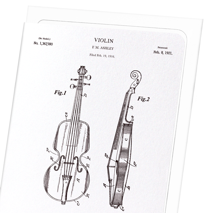 PATENT OF VIOLIN (1921): Patent Greeting Card