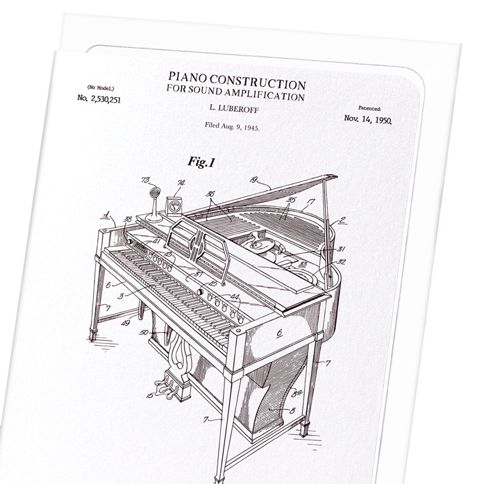 PATENT OF PIANO CONSTRUCTION (1950): Patent Greeting Card