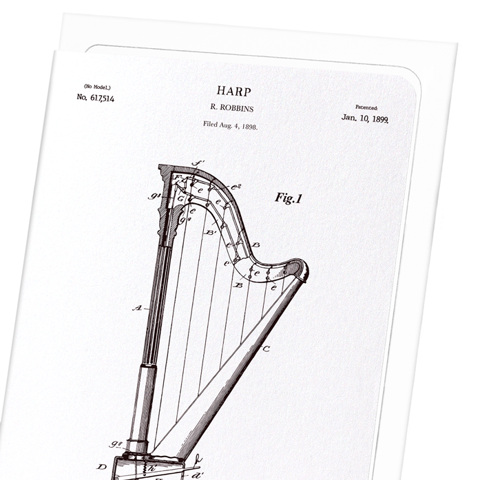 PATENT OF HARP (1899): Patent Greeting Card