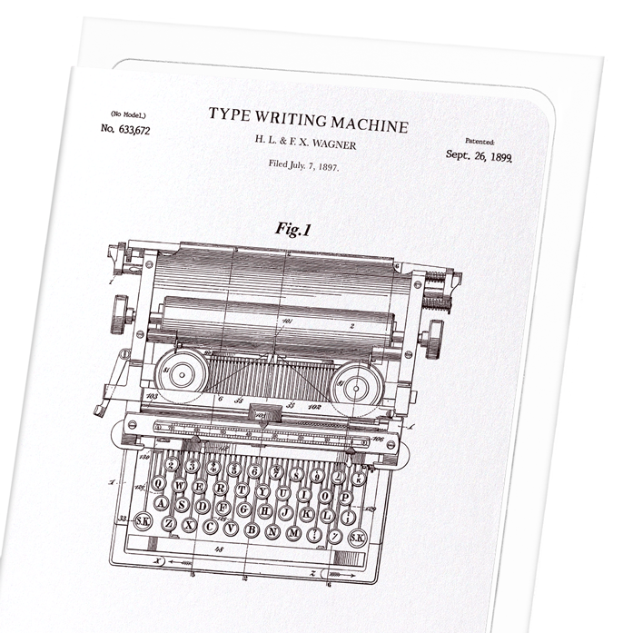 PATENT OF TYPE WRITING MACHINE (1889): Patent Greeting Card