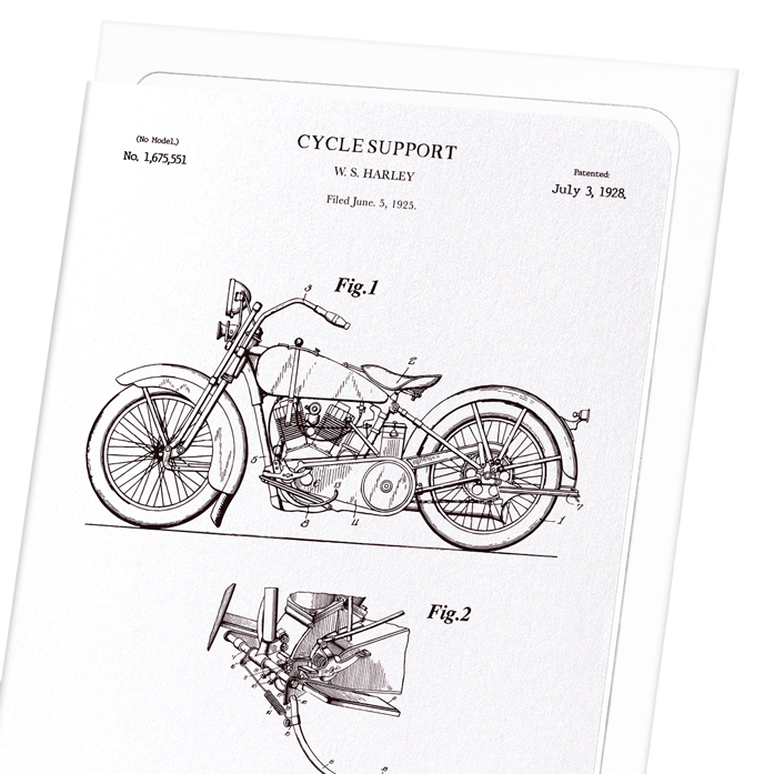 PATENT OF CYCLE SUPPORT (1928): Patent Greeting Card