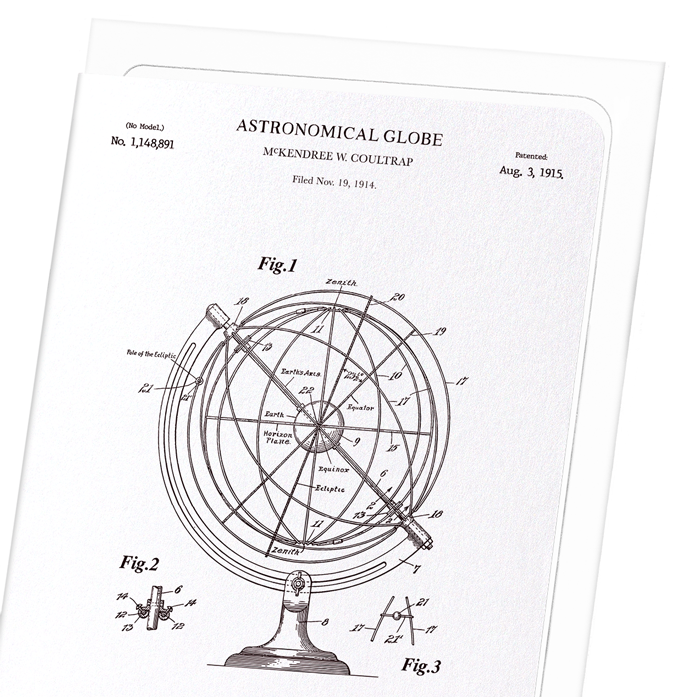 PATENT OF ASTRONOMICAL GLOBE (1915): Patent Greeting Card