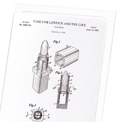 PATENT OF LIPSTICK CASE (1952): Patent Greeting Card