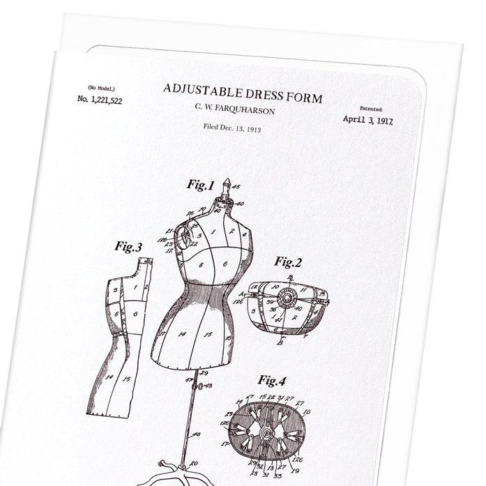 PATENT OF ADJUSTABLE DRESS FORM (1917): Patent Greeting Card