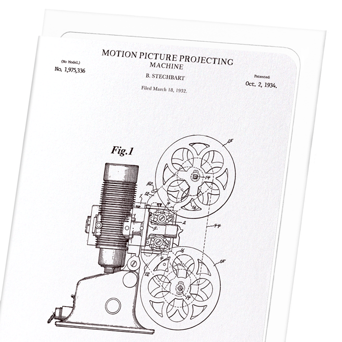 PATENT OF MOTION PICTURE PROJECTING MACHINE (1934): Patent Greeting Card