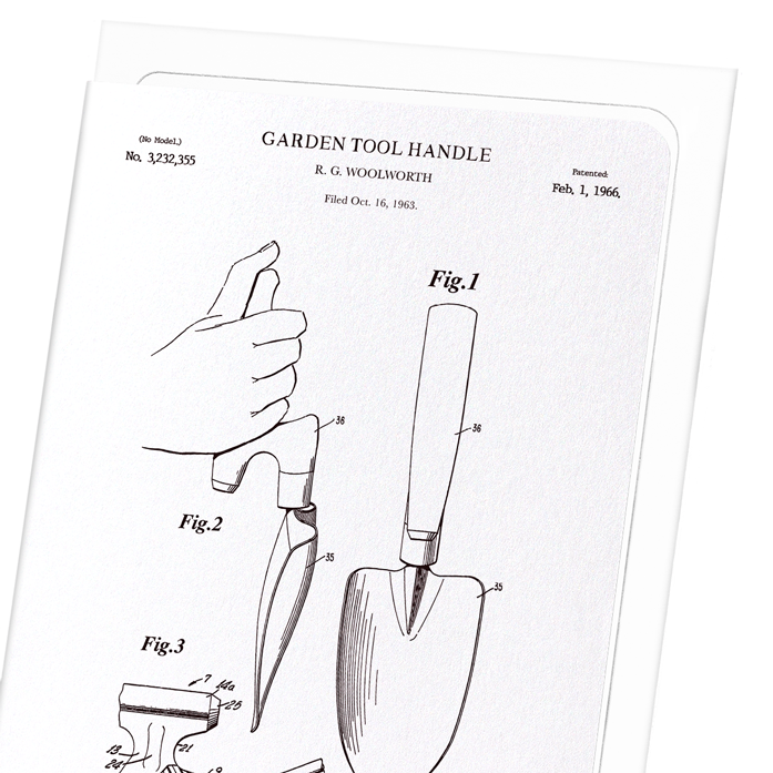 PATENT OF GARDEN TOOL HANDLE TROWEL (1966): Patent Greeting Card