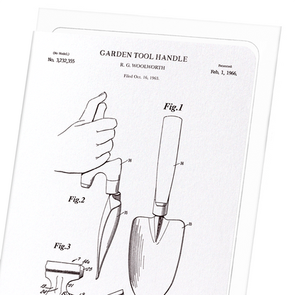 PATENT OF GARDEN TOOL HANDLE TROWEL (1966): Patent Greeting Card