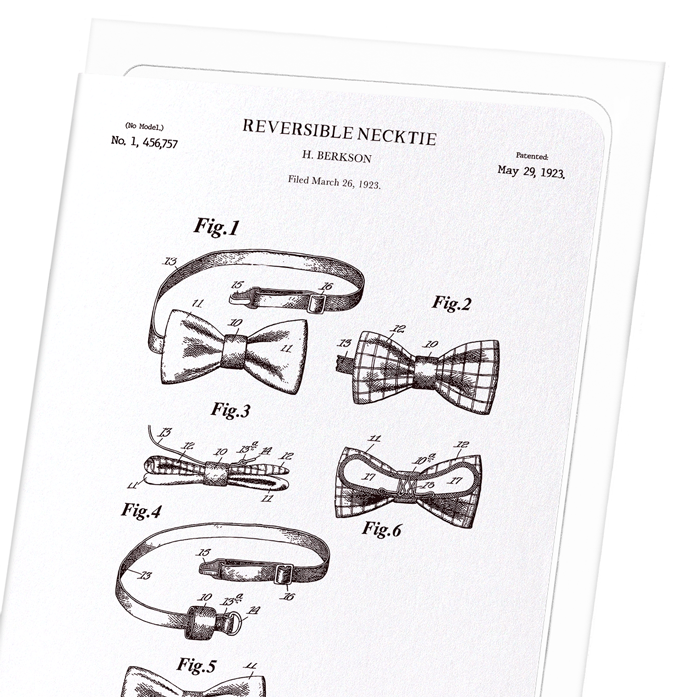PATENT OF REVERSIBLE BOW TIE (1923): Patent Greeting Card