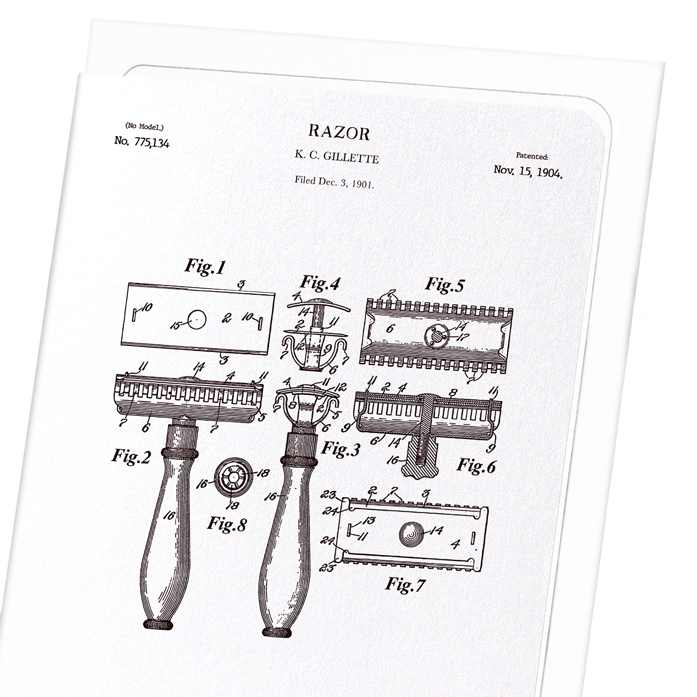 PATENT OF RAZOR (1904): Patent Greeting Card